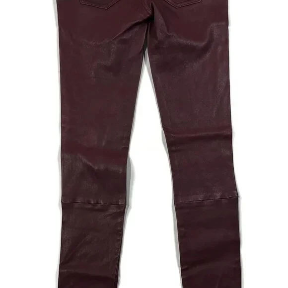 Leather Women's Burgundy Pants - Picture 11 of 12
